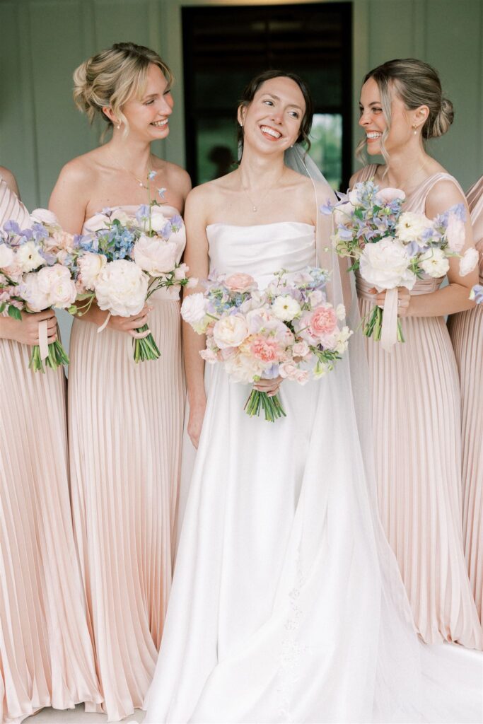 close up of bridal party at wedding venue in door county